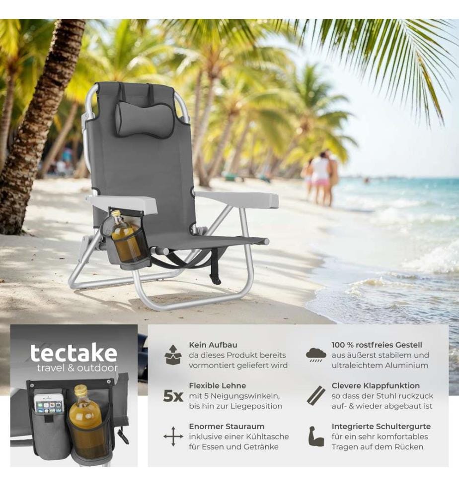 Strandstuhl Coral, klappbar mit Rucksackfunktion - grau, pro Stück
