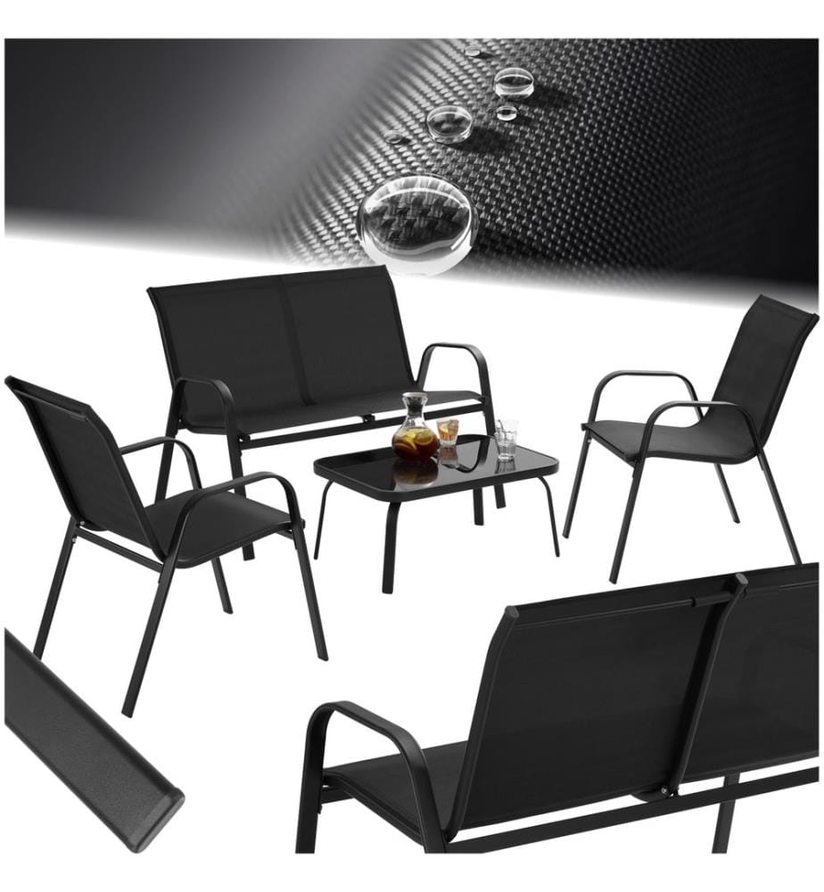 Set di mobili da giardino Nora per 4 persone, tessuto Textilene - nero