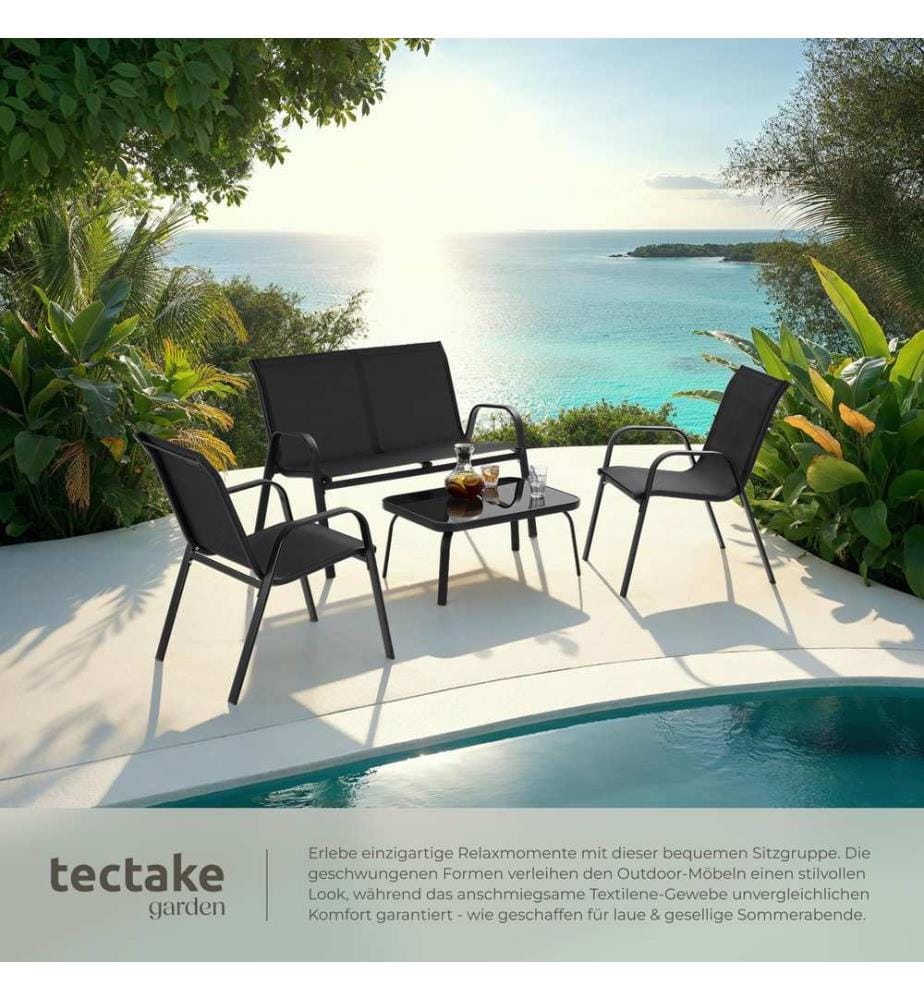Set di mobili da giardino Nora per 4 persone, tessuto Textilene - nero