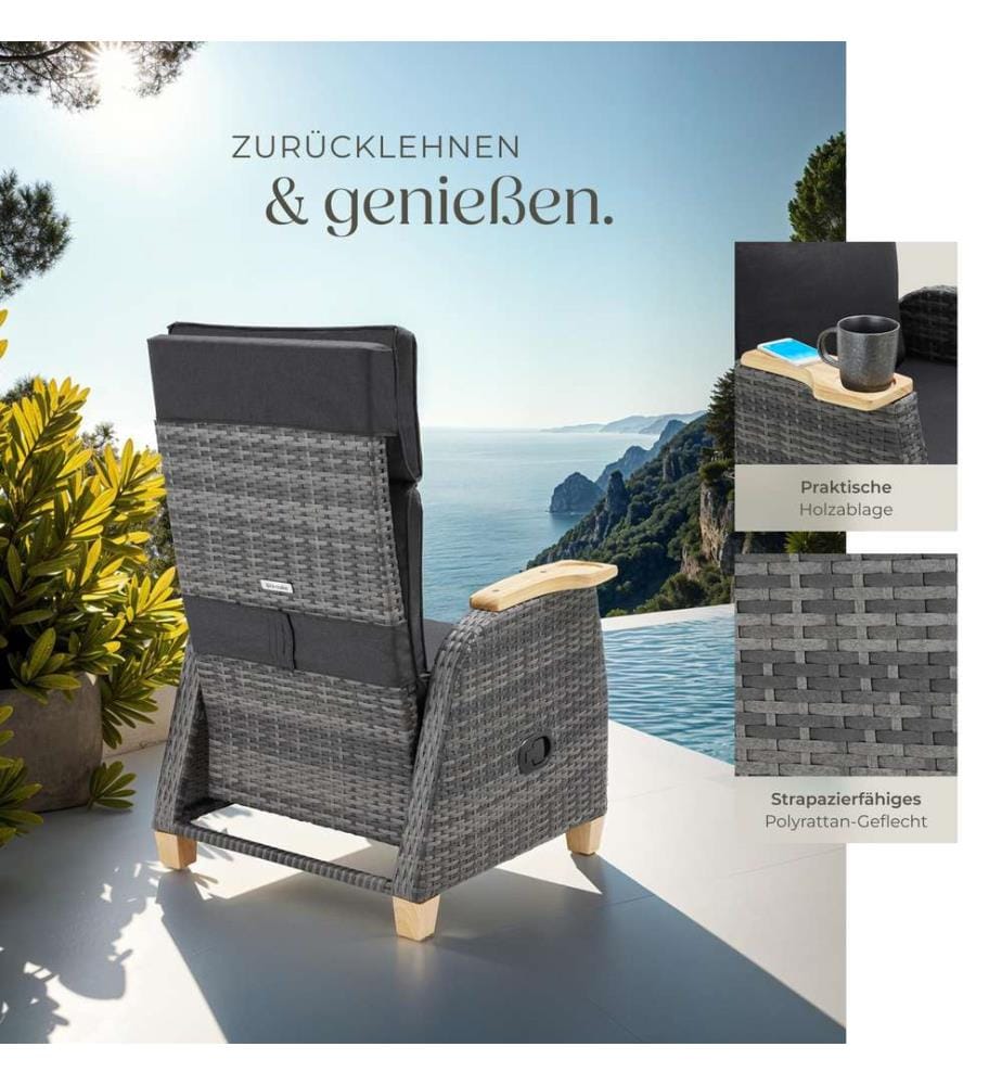 Rattansessel Pescara mit Aluminiumgestell, Lehne verstellbar - 2er Set