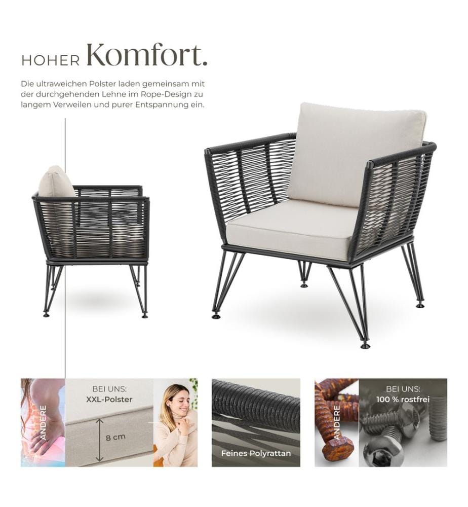 Garten-Loungesessel Sundo im Rope-Design - 4er Set