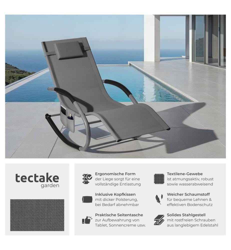 Chaise longue TAYA ergonomique avec fonction de balancement - gris, Lot de 2