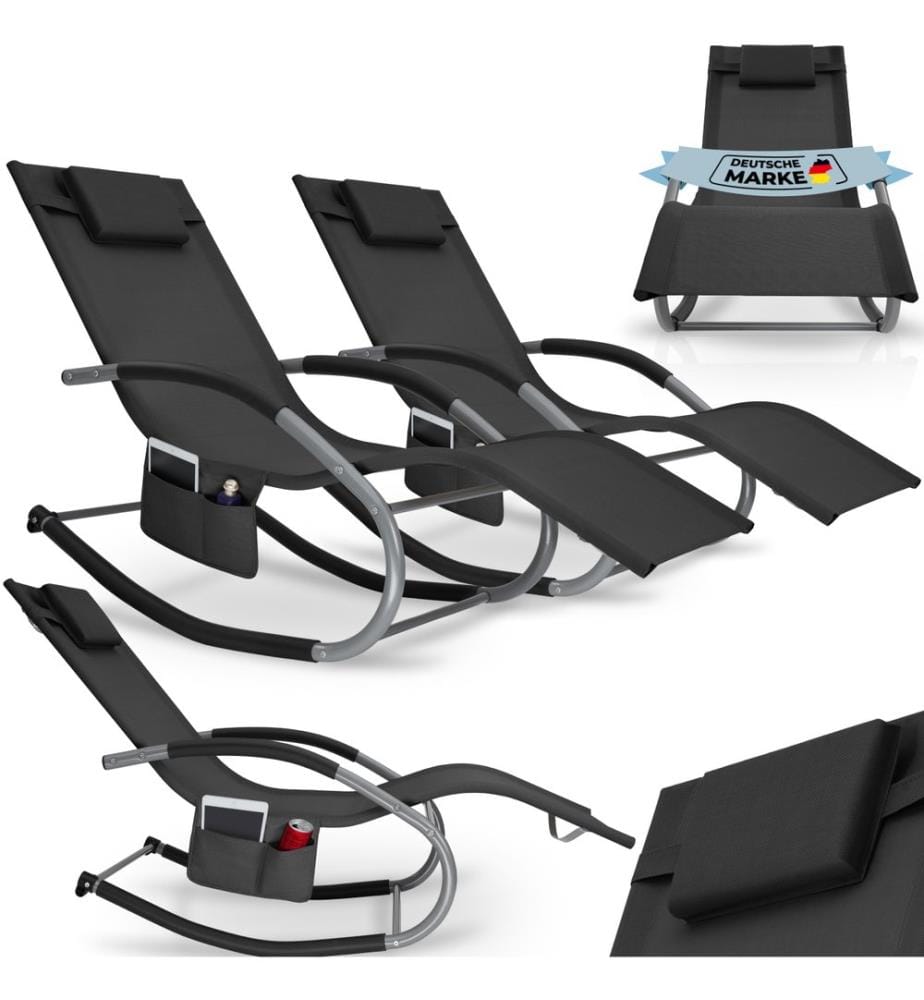 Chaise longue TAYA ergonomique avec fonction de balancement - noir, Lot de 2