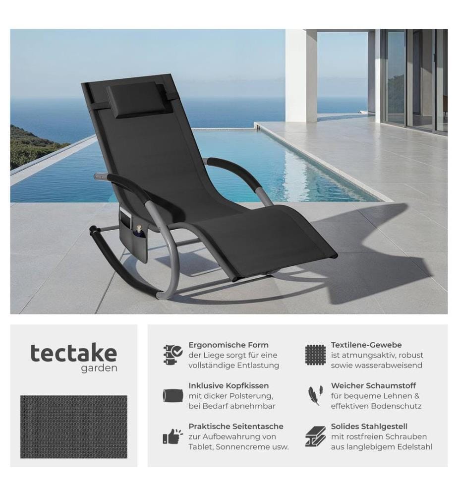 Chaise longue TAYA ergonomique avec fonction de balancement - noir, Lot de 2