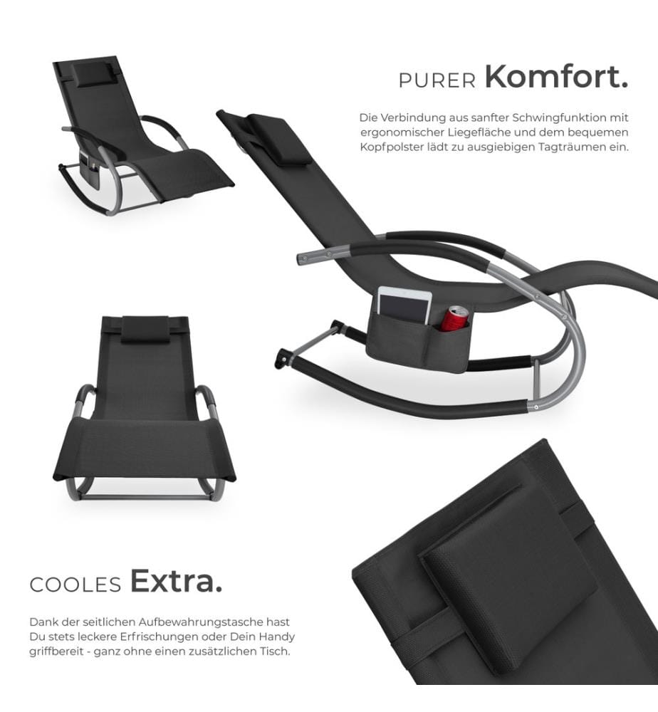 Chaise longue TAYA ergonomique avec fonction de balancement - noir, Lot de 2