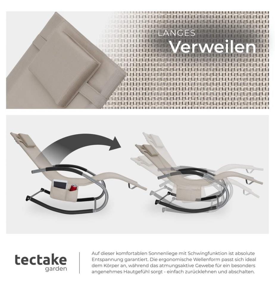 Gartenliege Taya, ergonomisch, Schwingfunktion - beige, 2er Set