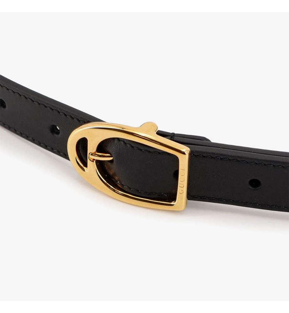 Ledergürtel mit Maxi-Metall-Hufeisen - Schwarz
