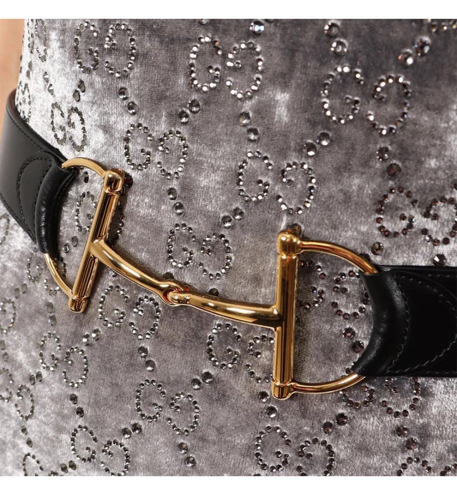 Ledergürtel mit Maxi-Metall-Hufeisen - Schwarz