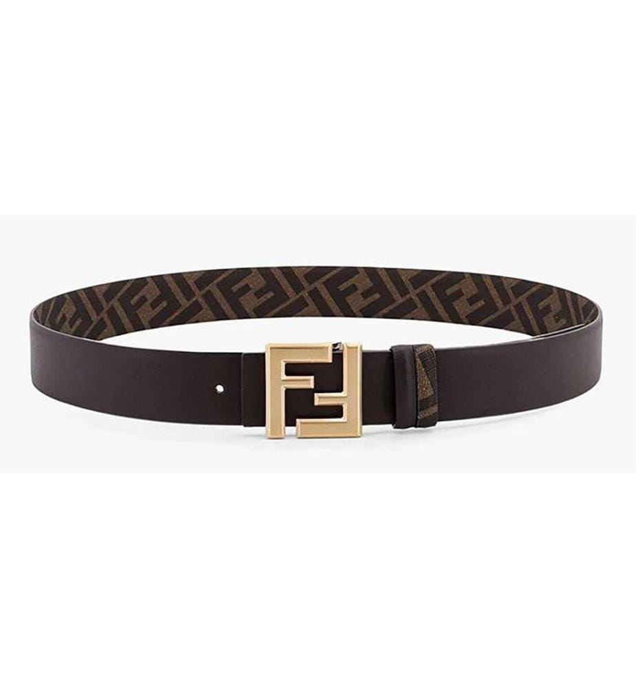 Squared Ff Reversible Leather And Ff Canvas - Ebony+Tb Dark+O Sat