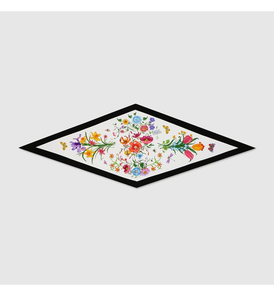 Sciarpa in twill di seta stampata con diamanti - Bianco nero