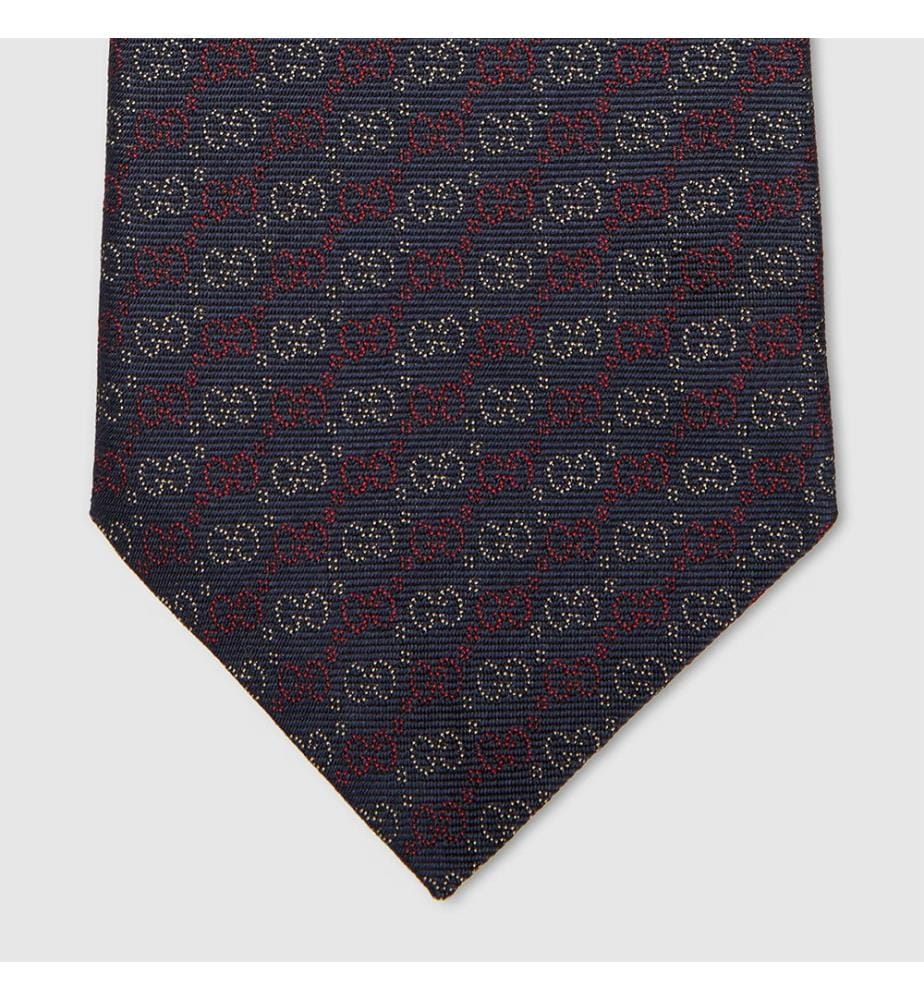 Krawatte aus Seidenjacquard - Marine-Rot