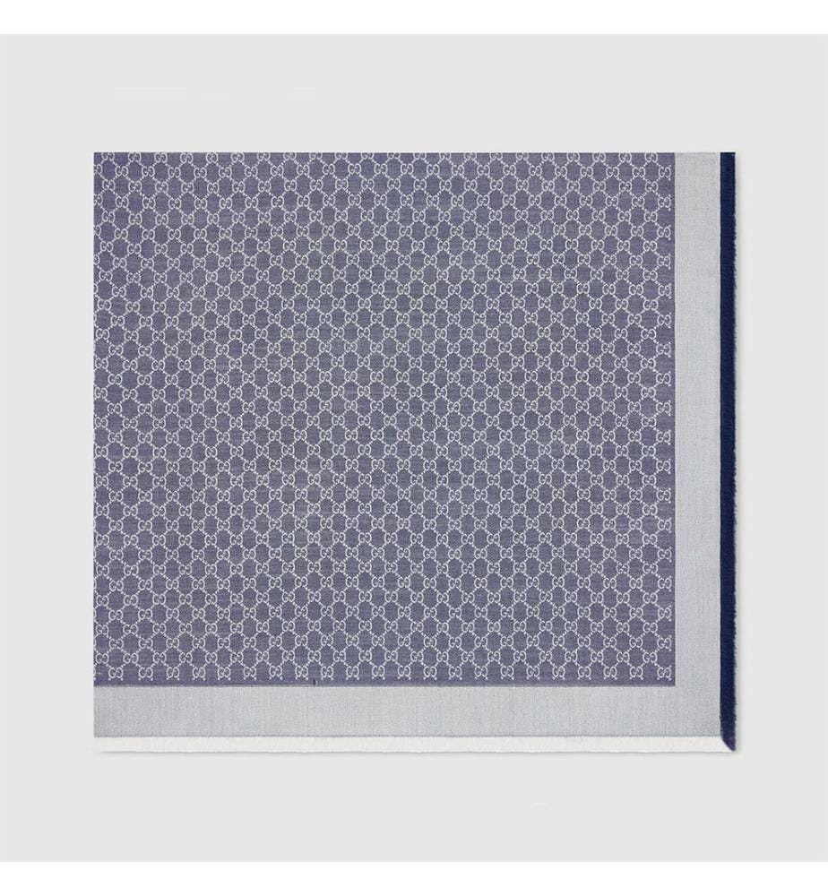 Schal aus Wolle und Seide - Weiss und Blau