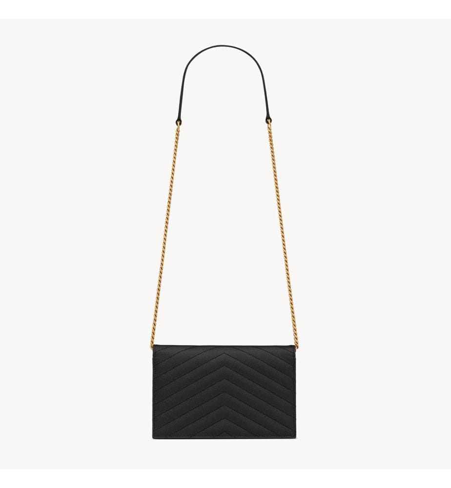 Cassandre Umschlag Kette Brieftasche In Grain De Poudre Leder - Schwarz