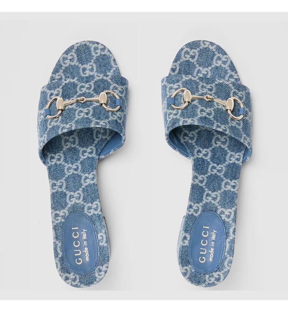 Gleitsandale mit Hufeisen - Blue Denim