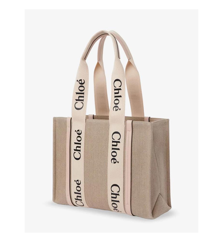 Schultertasche Woody Leinen - Zementrosa