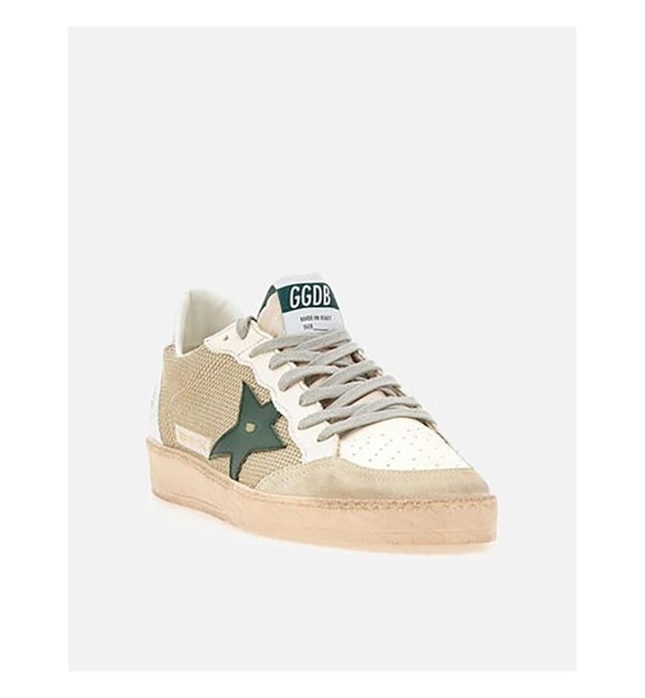 Ball Star Sneakers - Weisser Milchmarmor & Grün & Silber Weiss