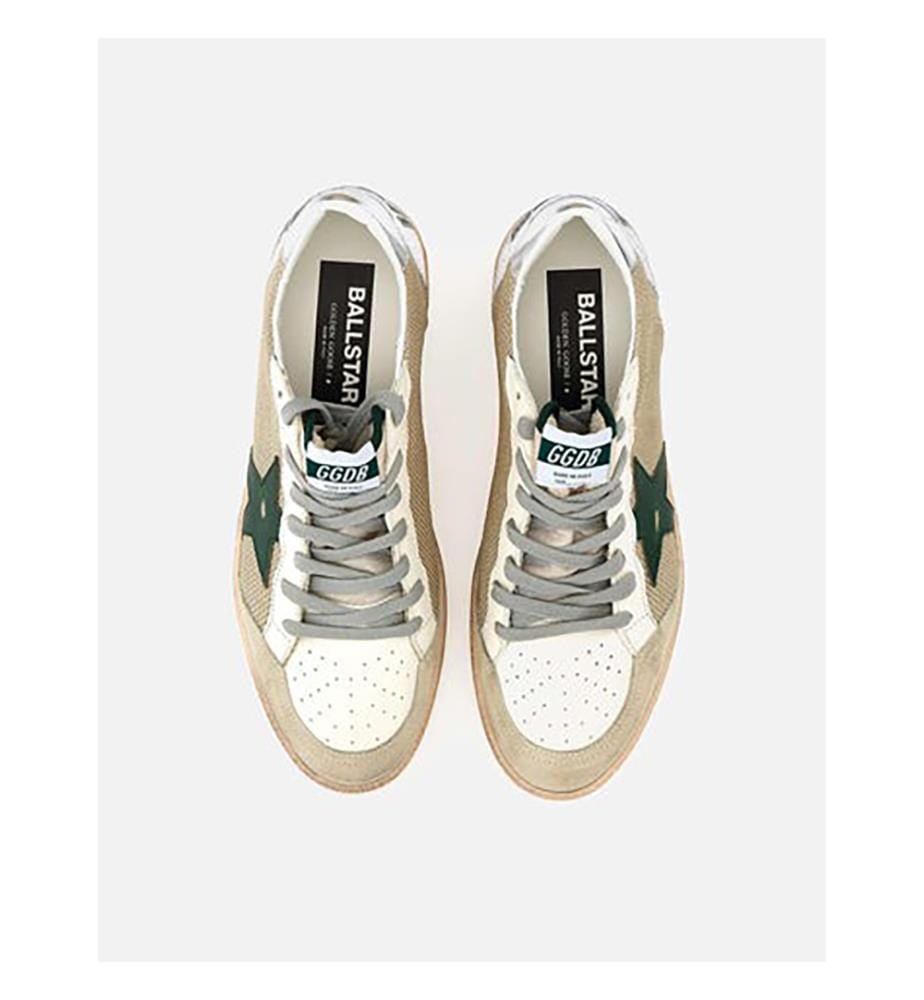Ball Star Sneakers - Weisser Milchmarmor & Grün & Silber Weiss