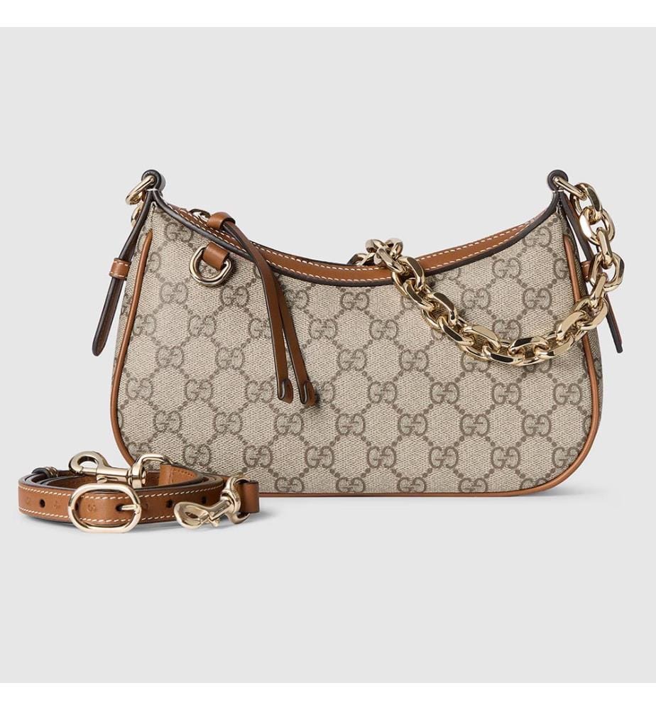 Umhängetasche „Emblem“ – Beige und Dunkelbraun