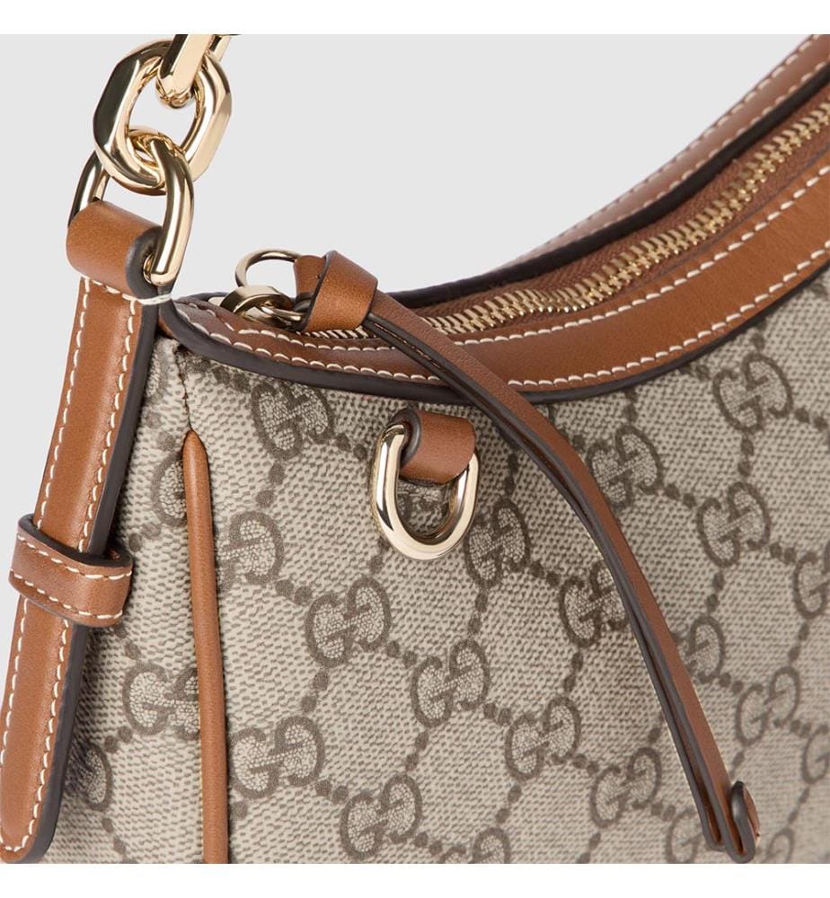 Umhängetasche „Emblem“ – Beige und Dunkelbraun