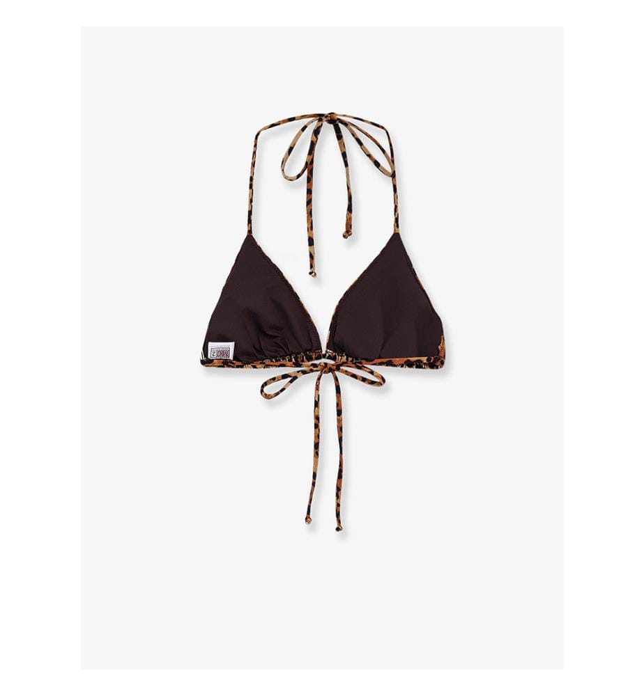 Top bikini in nylon Leah con stampa animalier - Marrone