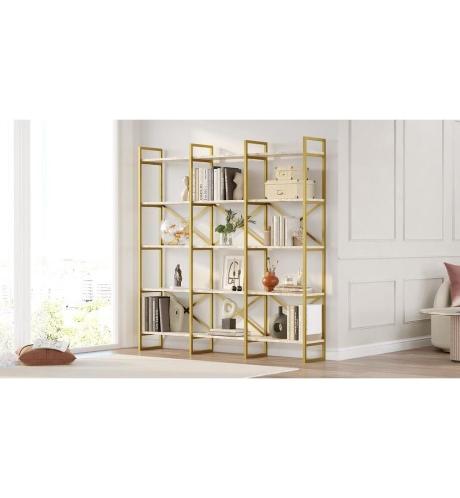 Bücherregal - Weiss Marmor Gold