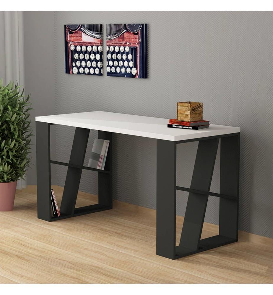 Scrivania Decortie - Bianco e Grigio Scuro