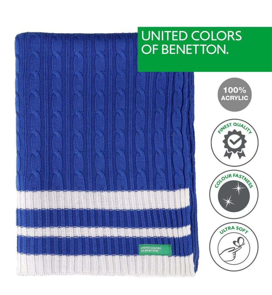 Couverture 140x190cm 200Gsm 100% Acrylique Bleu Tricot Casa Benetton