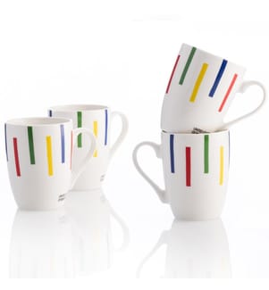 Satz von 4 11cm 360ml neue Knochen China Tassen mit bunten Streifen Design von Casa