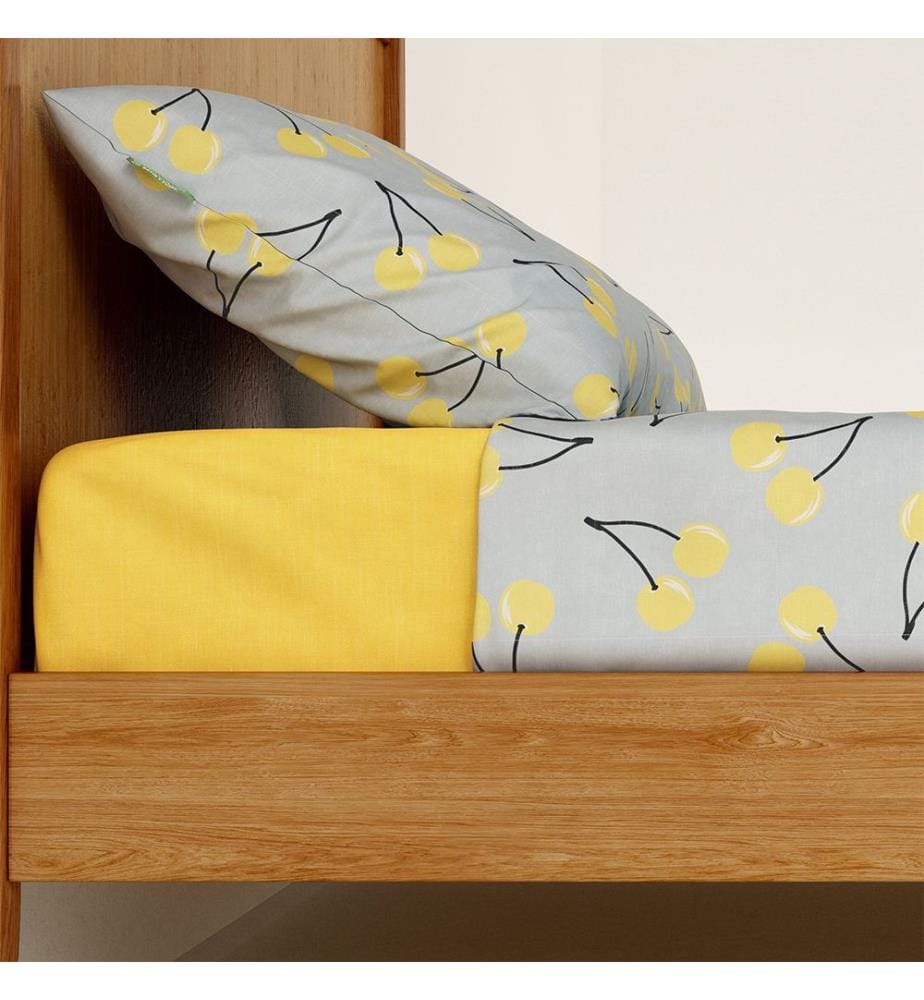 Parure de lit 4 pièces (drap du dessus 180x290 cm + drap du dessous 120x200 cm + 2 taies 50x80 cm) - Bleu et Jaune