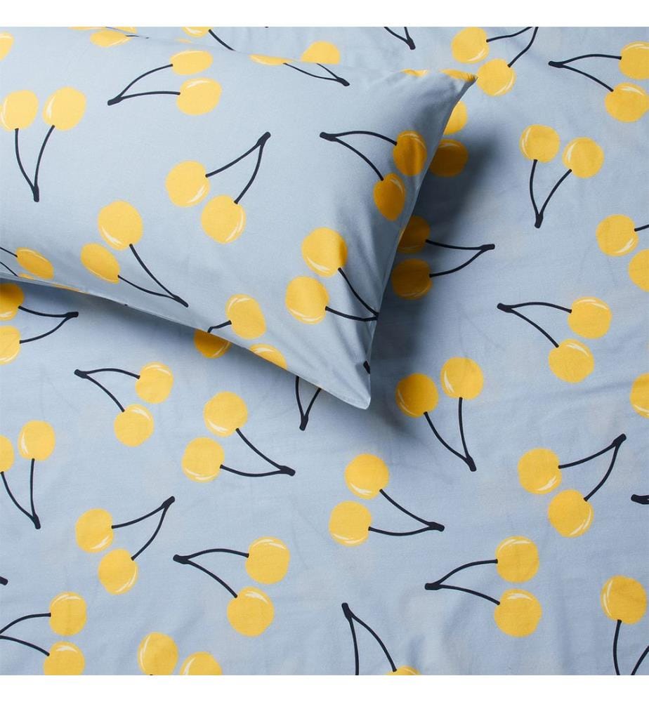 Parure de lit 4 pièces (drap du dessus 180x290 cm + drap du dessous 120x200 cm + 2 taies 50x80 cm) - Bleu et Jaune