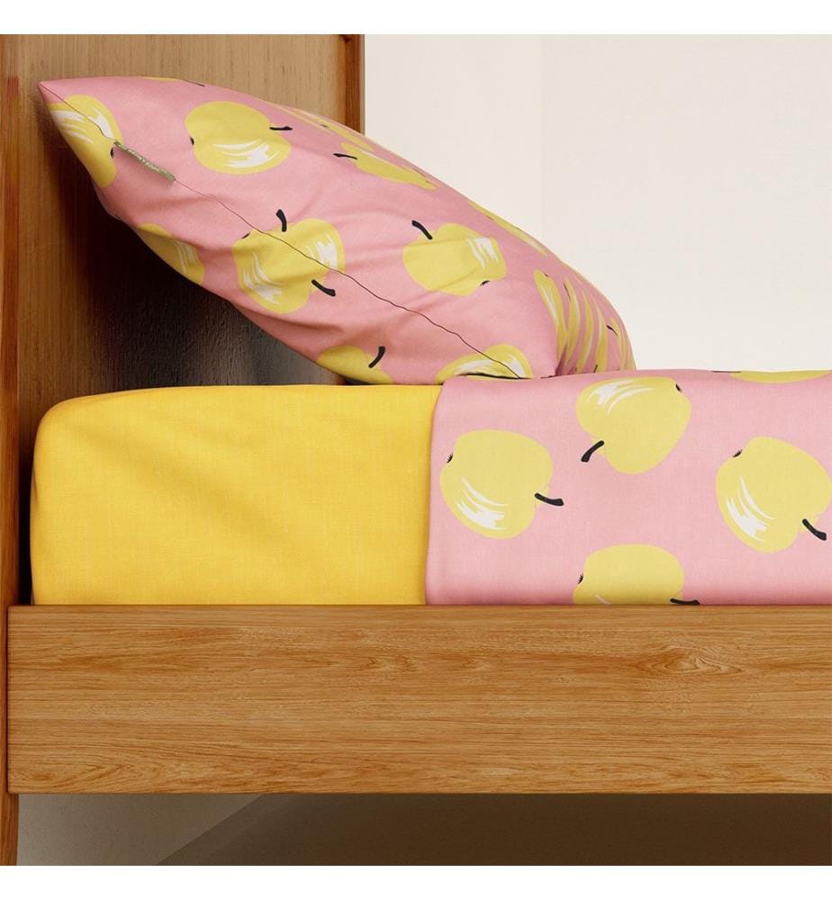Parure de lit 4 pièces (drap du dessus 240x290 cm + drap du dessous 175x200 cm + 2 taies 50x80 cm) - Rose et Jaune