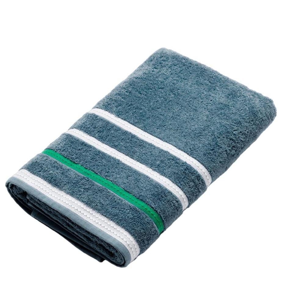 Serviette de bain 70x140cm 450Gms 100% coton bleu foncé avec rayures neutres Benetton