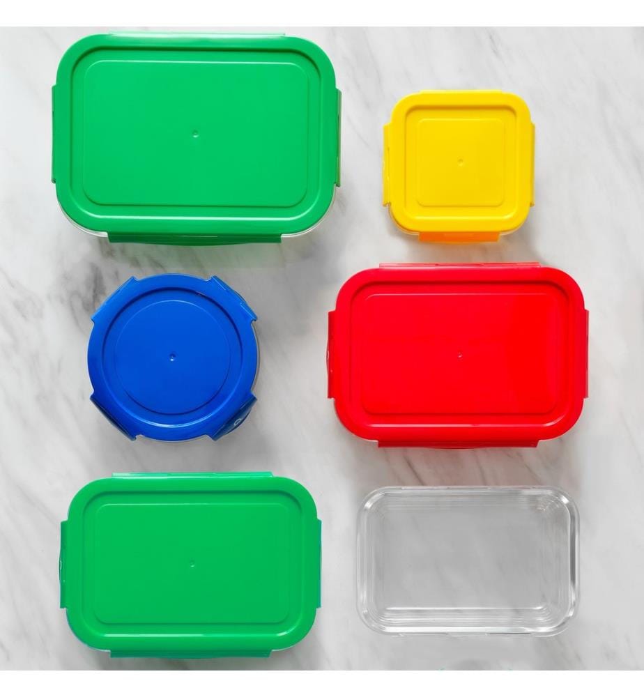 Lot de 4 boîtes rondes hermétiques de 570ml avec couvercle bleu