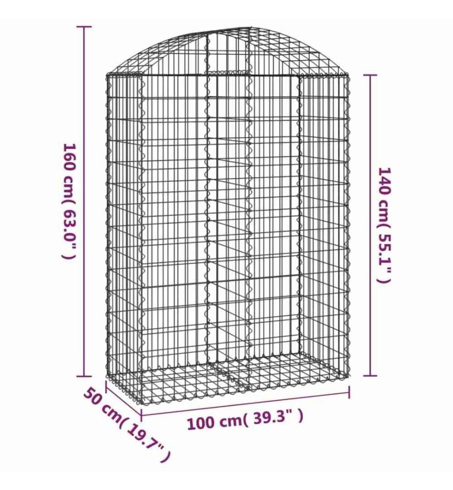 Panier de gabions arqué 100x50x140/160 cm Fer galvanisé