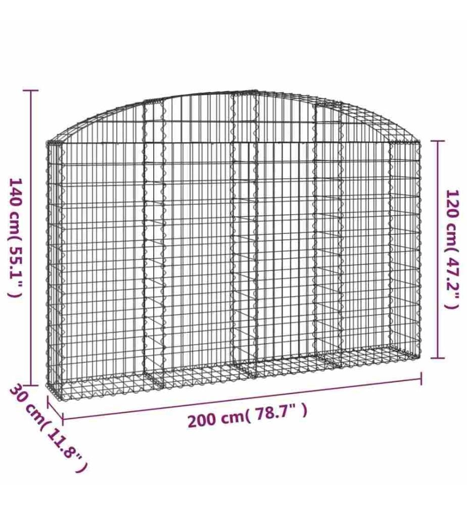 Panier de gabions arqué 200x30x120/140 cm Fer galvanisé