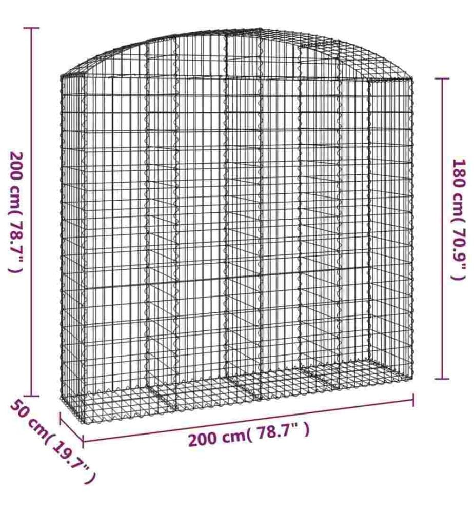 Panier de gabions arqué 200x50x180/200 cm Fer galvanisé