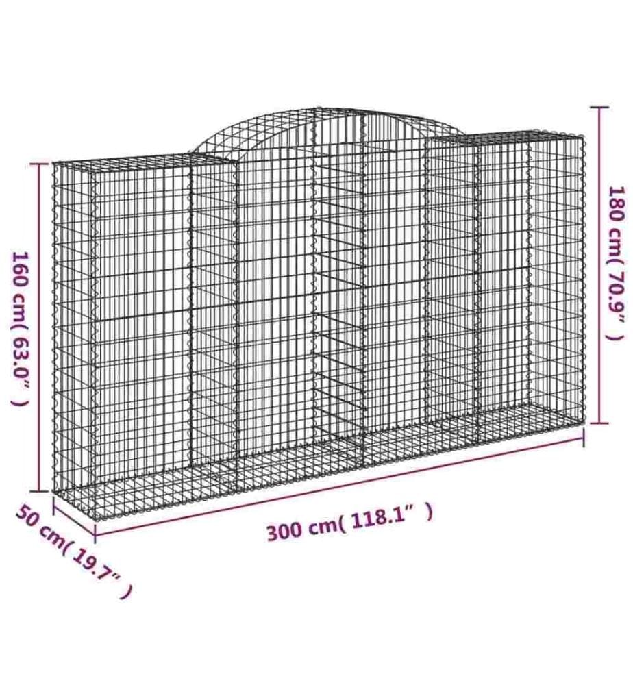 Panier de gabions arqué 300x50x160/180 cm Fer galvanisé