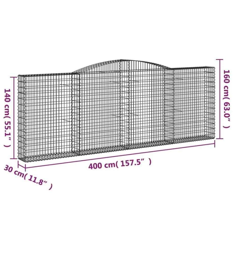 Panier de gabions arqué 400x30x140/160 cm Fer galvanisé
