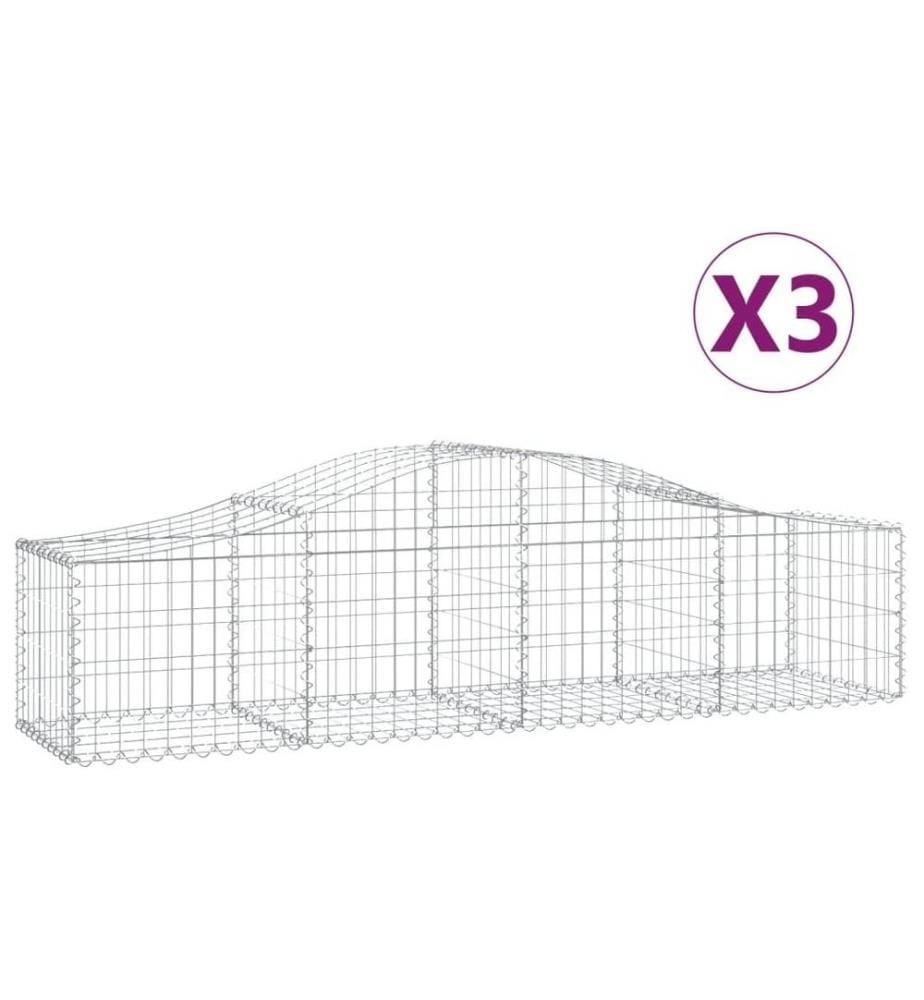 Paniers à gabions arqués 3 pcs 200x50x40/60 cm fer galvanisé