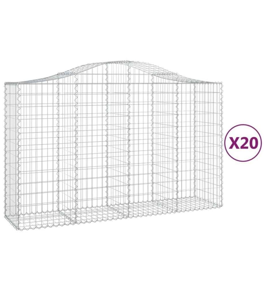 Paniers à gabions arqués 20 pcs 200x50x120/140 cm Fer galvanisé