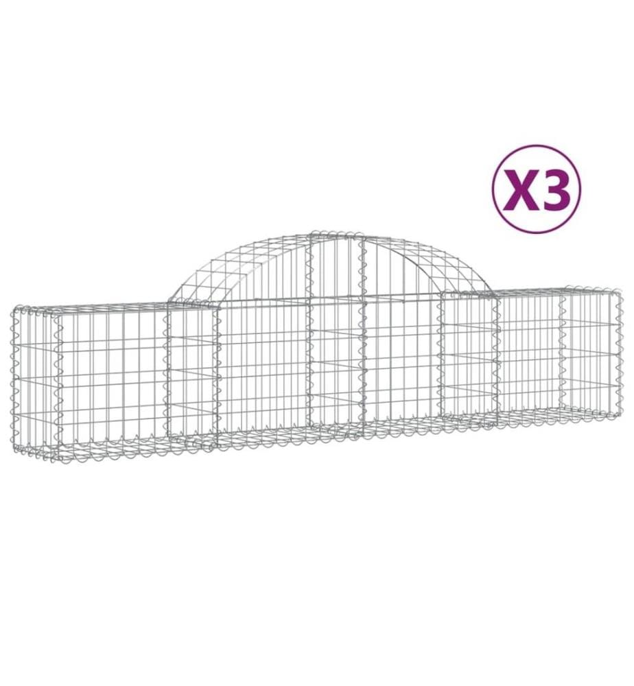 Paniers à gabions arqués 3 pcs 200x30x40/60 cm Fer galvanisé