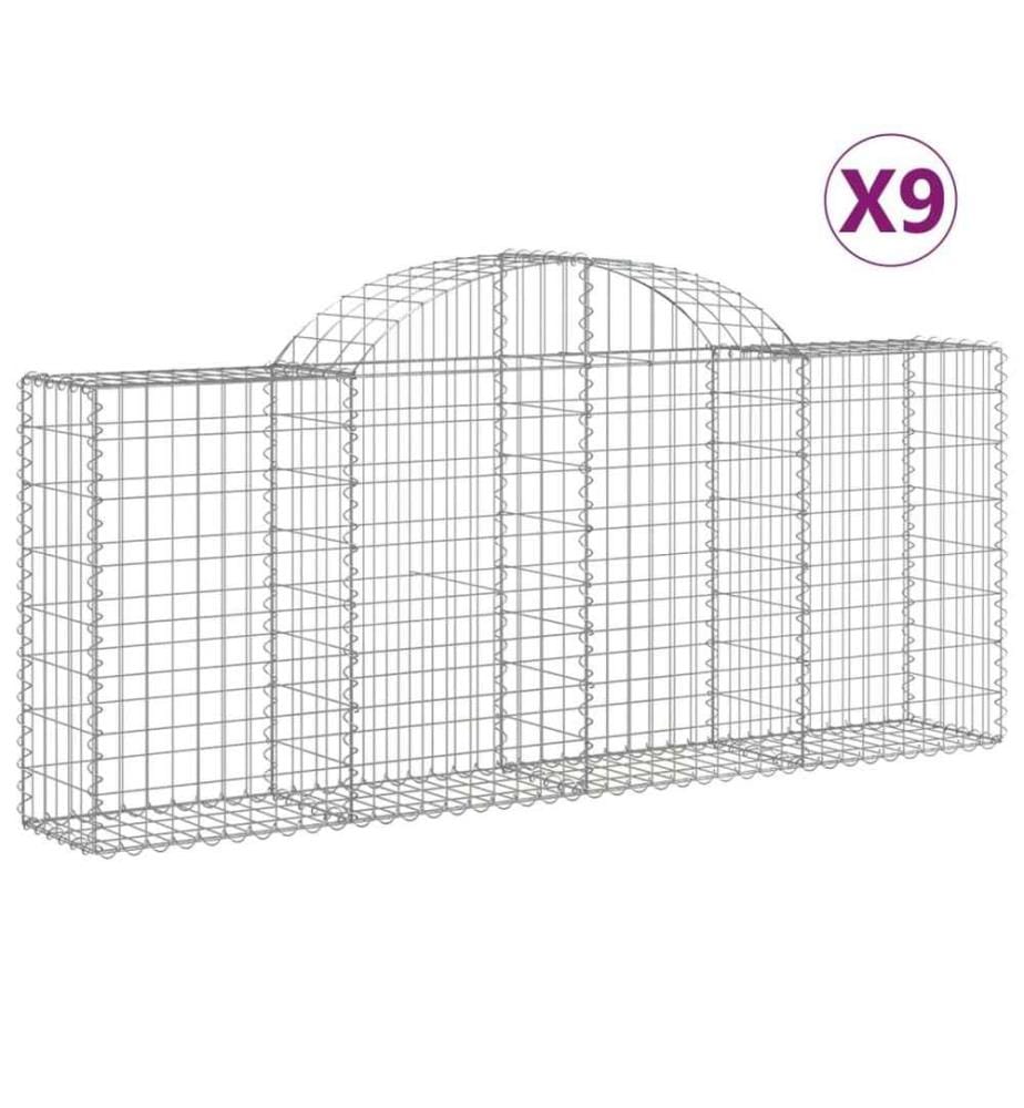 Paniers à gabions arqués 9 pcs 200x30x80/100 cm Fer galvanisé