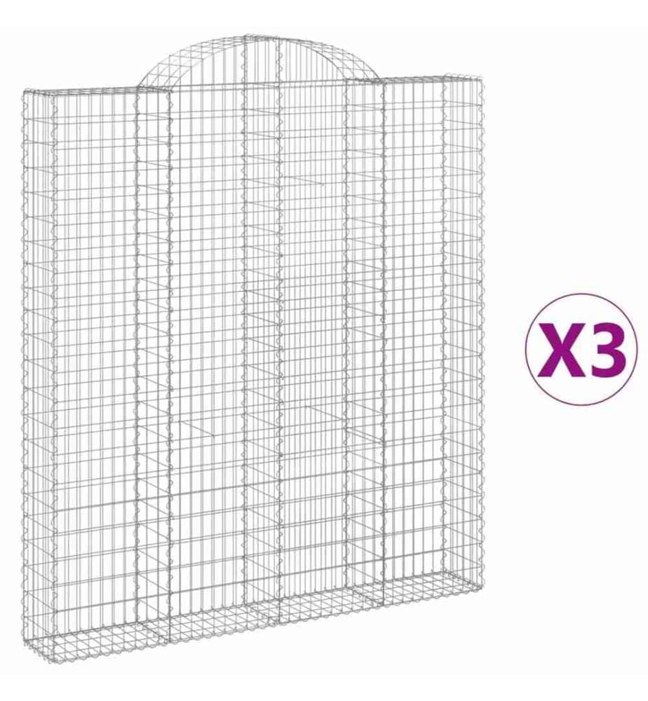 Paniers à gabions arqués 3 pcs 200x30x220/240 cm fer galvanisé
