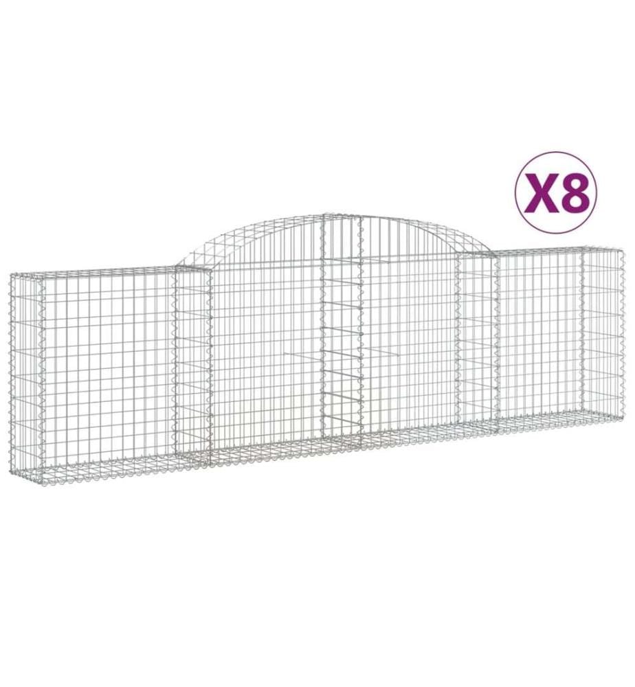 Paniers à gabions arqués 8 pcs 300x30x80/100 cm fer galvanisé