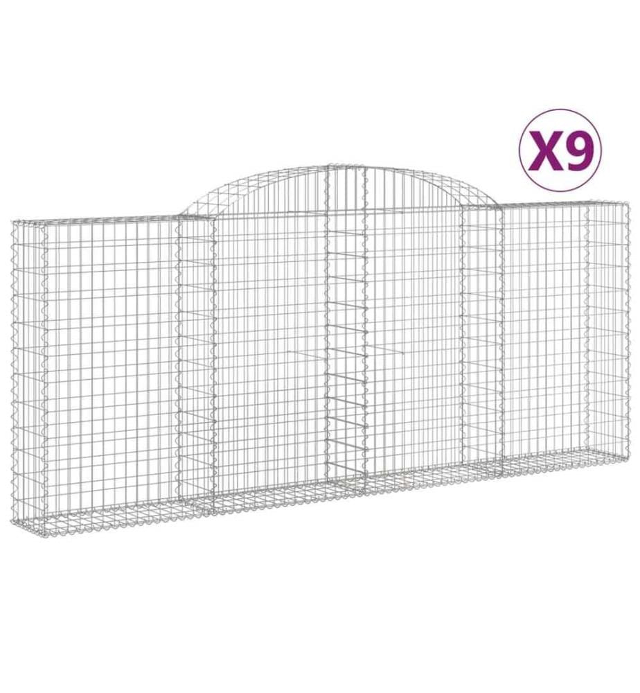 Paniers à gabions arqués 9 pcs 300x30x120/140 cm fer galvanisé