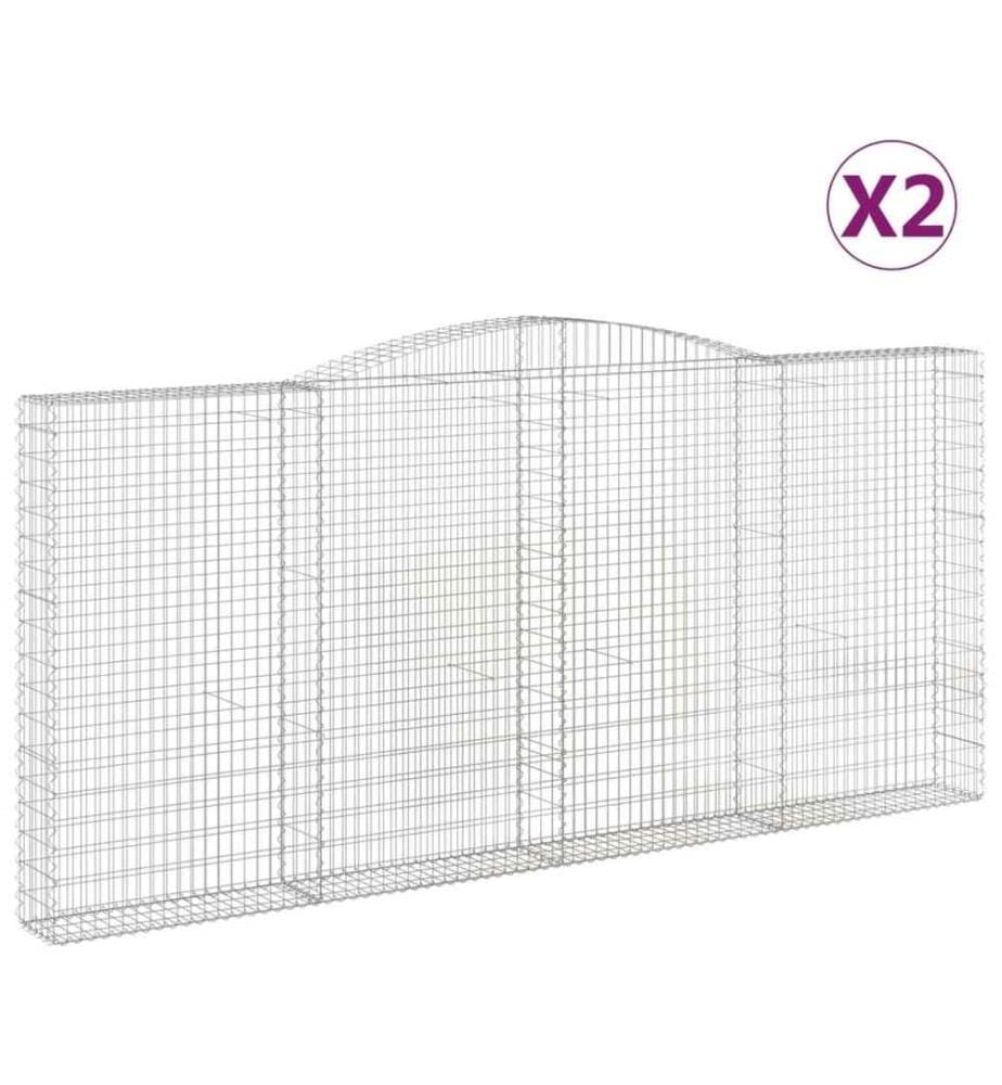 Paniers à gabions arqués 2 pcs 400x30x180/200 cm Fer galvanisé