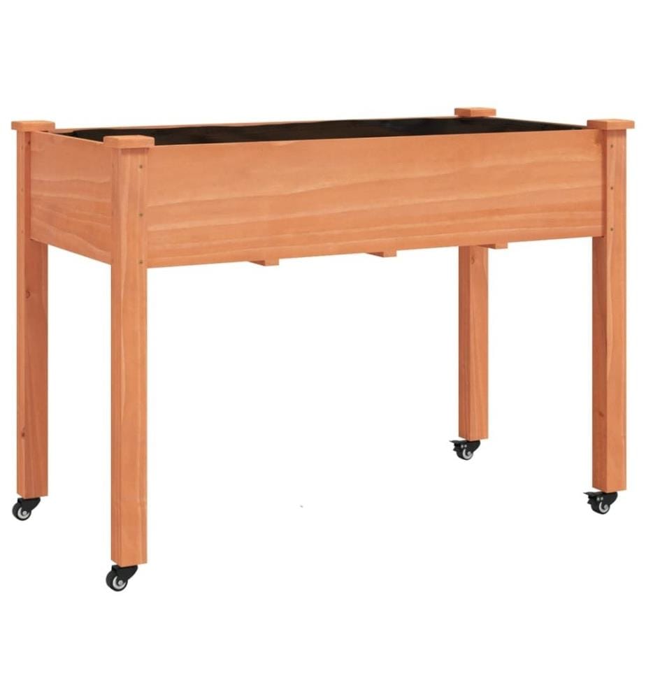 Jardinière sur roues avec doublure brun 118x59x80 cm bois sapin