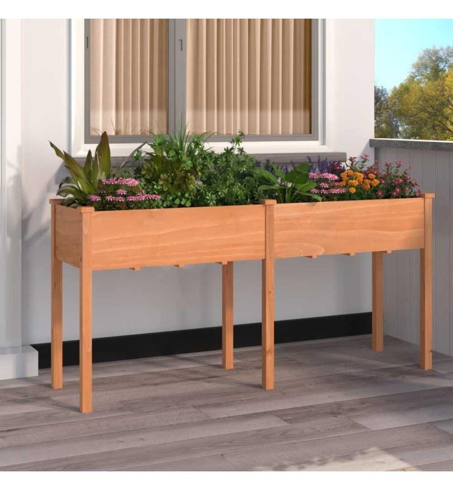Jardinière avec doublure marron 161x45x76 cm bois massif sapin