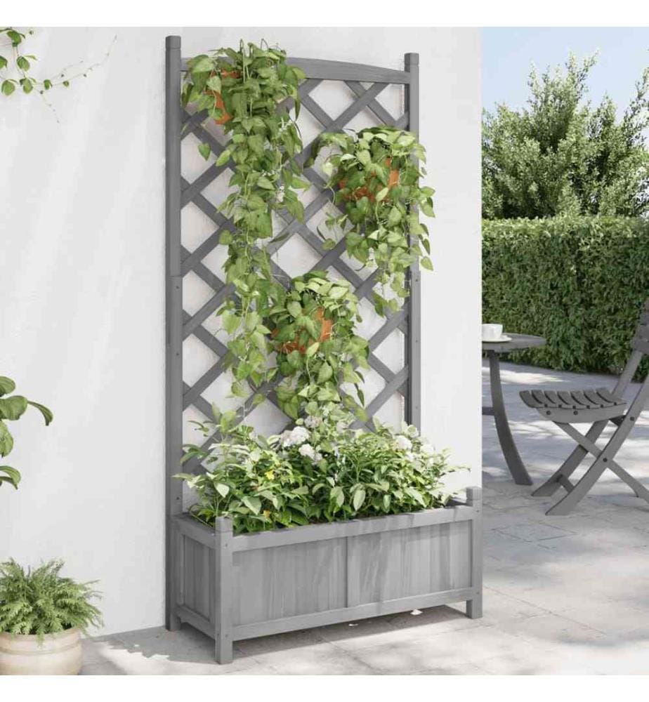 Jardinière avec treillis gris bois massif de sapin