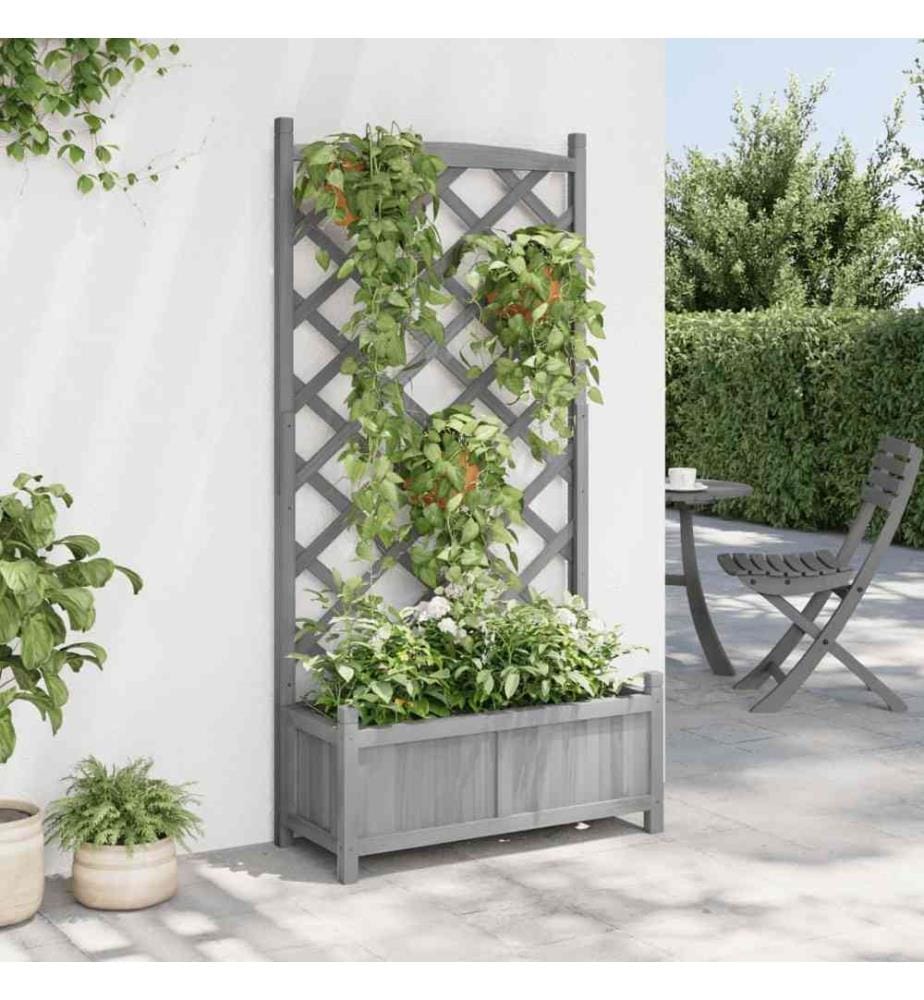 Jardinière avec treillis gris bois massif de sapin